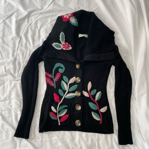 Vintage Anthropologie Charlie & Robin Shawl Collar Sweater with Flowers, Size S!